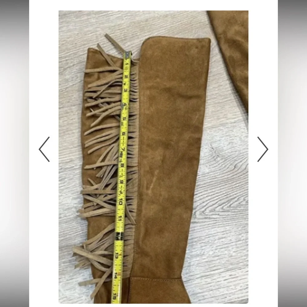 Tan Suede Knee High Fringe Boots mossimo casual classic fall 8 $60 boho